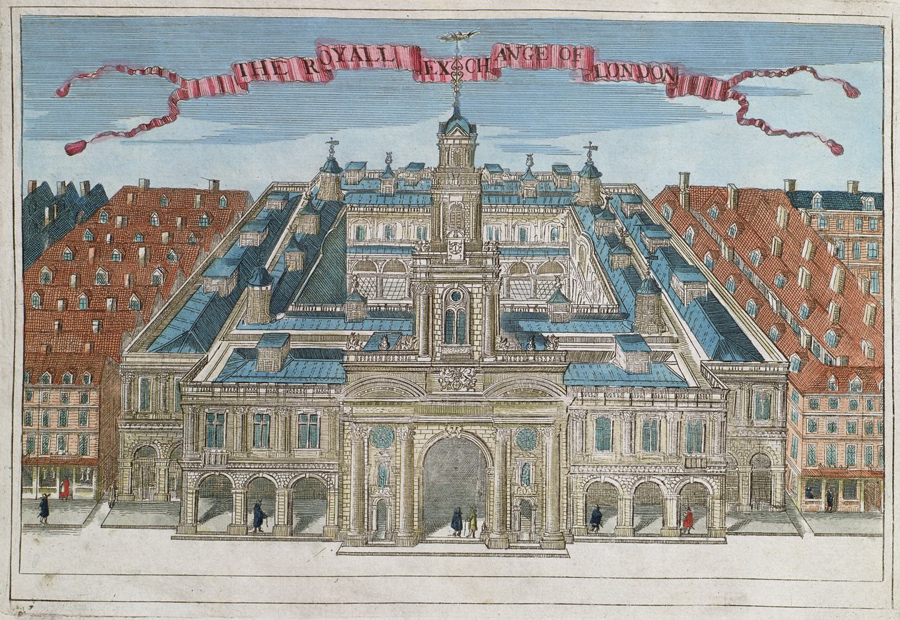 Królewska wymiana z „Księgi perspektyw niezwykłych miejsc w City of London i wokół niego” c.1700 autorstwa Robert Morden