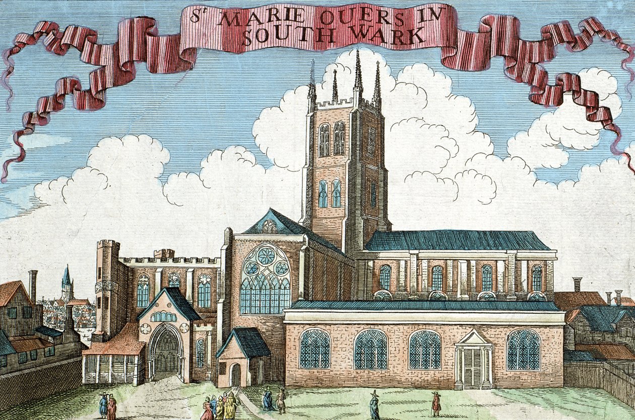 Św. Marie Overie w Southwark, z „Księgi perspektyw niezwykłych miejsc w City of London i o nim”, c.1700 autorstwa Robert Morden