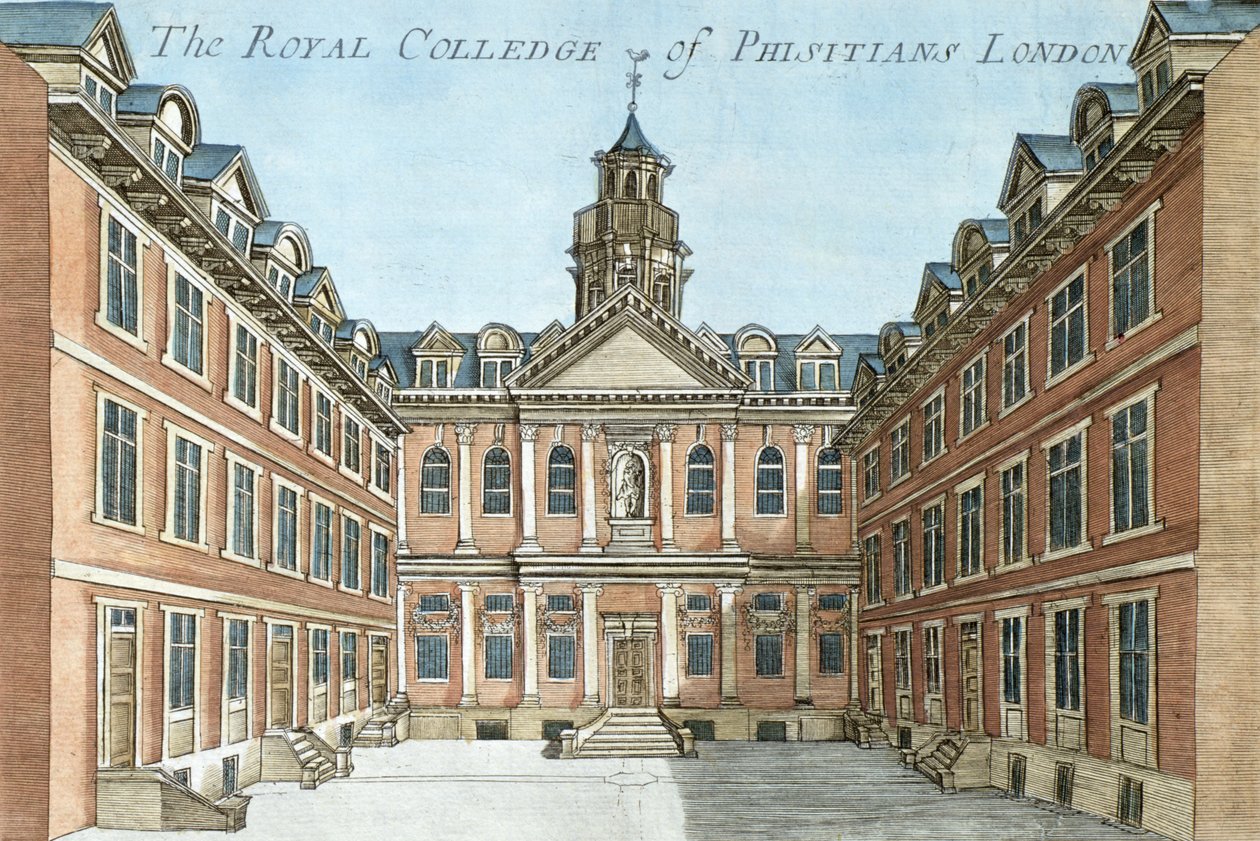 Royal College of Physicians, z „Księgi perspektyw niezwykłych miejsc w Londynie i wokół niego”, c.1700 autorstwa Robert Morden