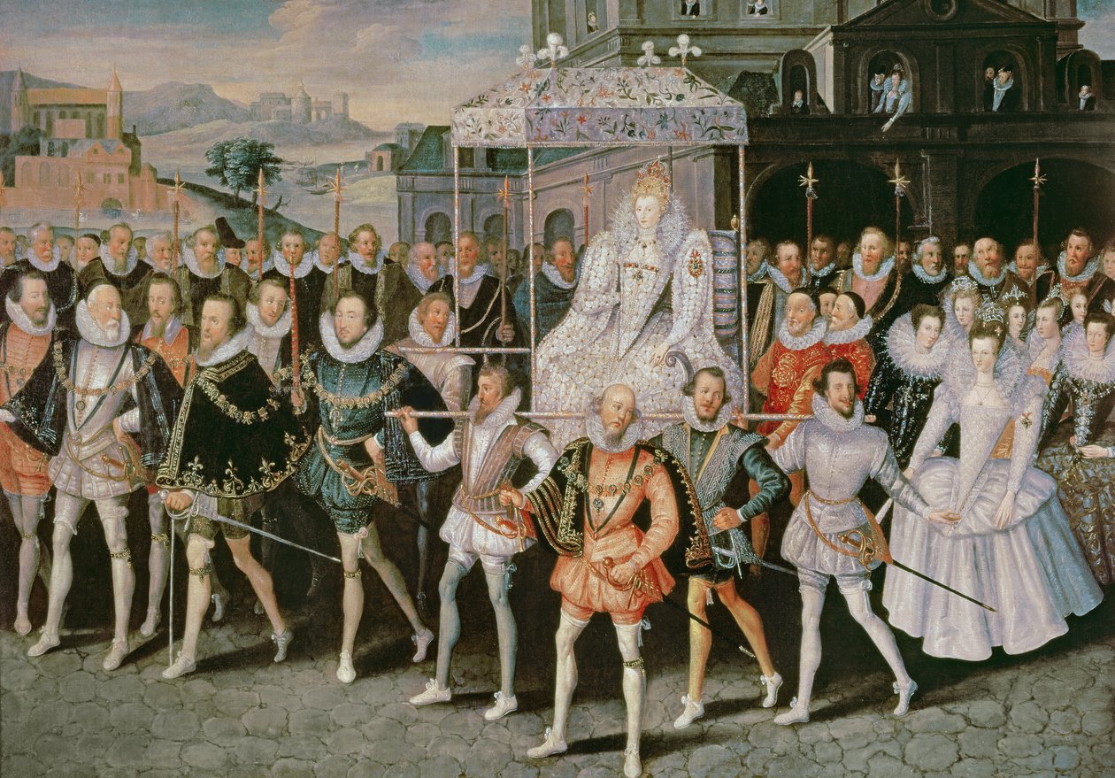 Królowa Elżbieta I (1533-1603) niesiona w procesji (Eliza Triumphans) ok. 1601 r. autorstwa Robert Peake
