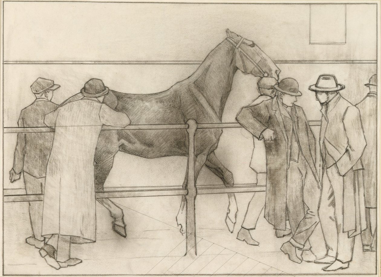 Handlarze koni, ok. 1918 (kredka na papierze) autorstwa Robert Polhill Bevan