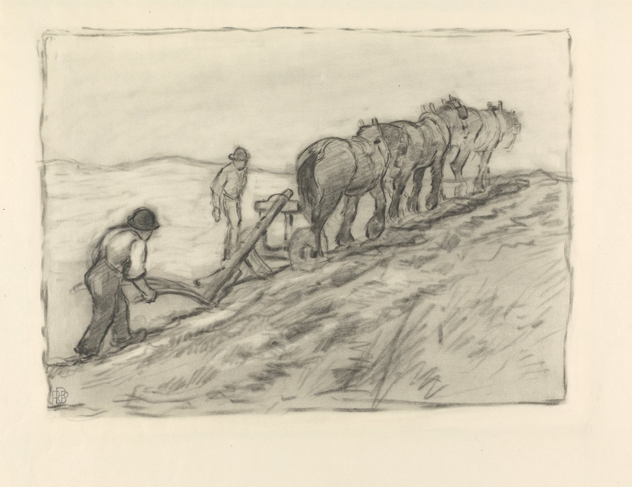 Orka wzgórza, ok. 1905 (czarna kredka na papierze) autorstwa Robert Polhill Bevan