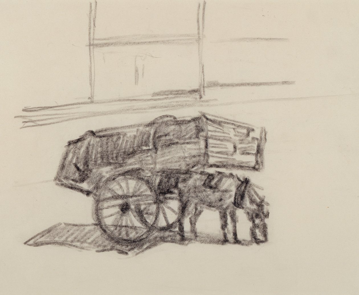 Studium dla wózków z sianem, Cumberland Market, ok. 1915 (kredka na papierze) autorstwa Robert Polhill Bevan