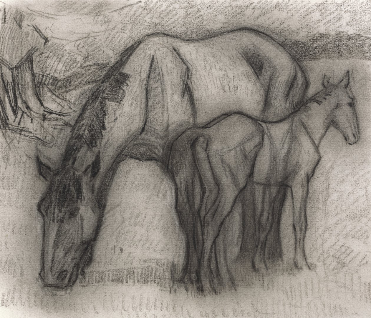 Study for Mare and Foal, Lytchetts, Clayhidon, 1917 (czarna kredka na papierze) autorstwa Robert Polhill Bevan