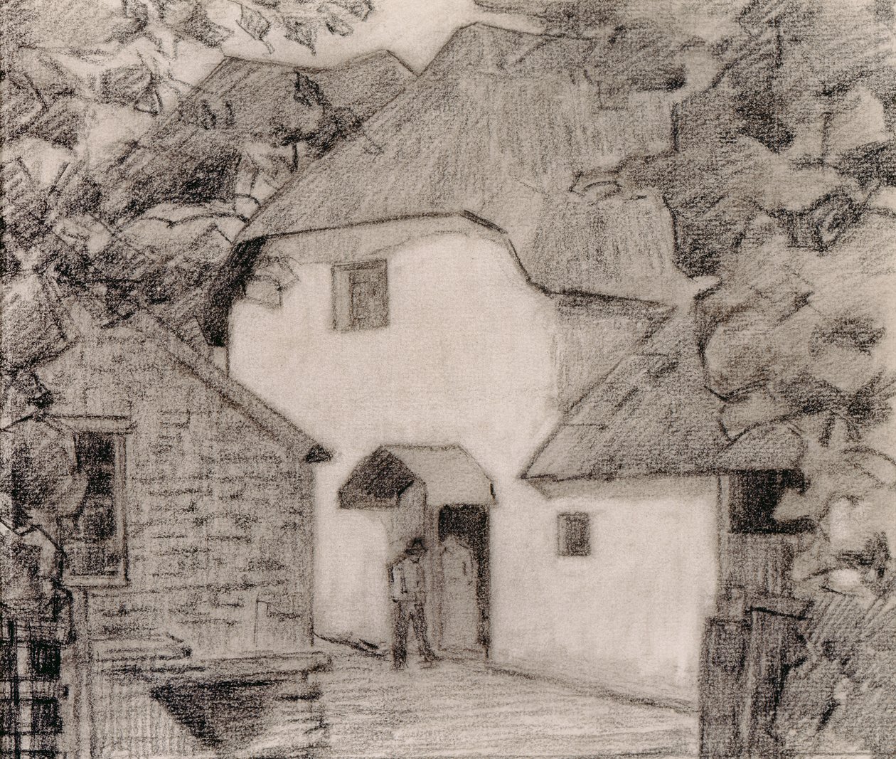Dzwoniący w młynie, 1918-19 (kredka na papierze) autorstwa Robert Polhill Bevan