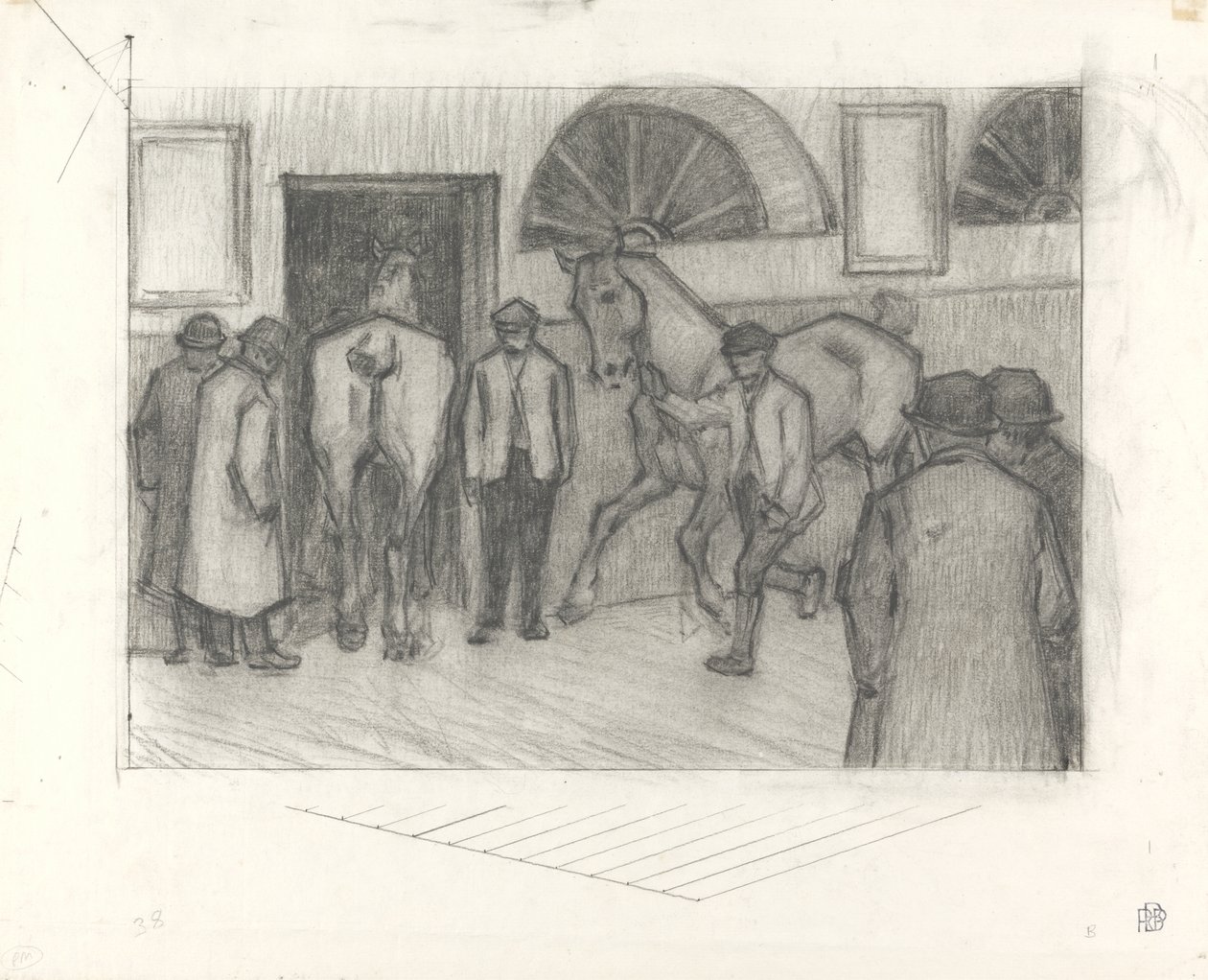 Targ koni, ok. 1917 (kredka na papierze) autorstwa Robert Polhill Bevan