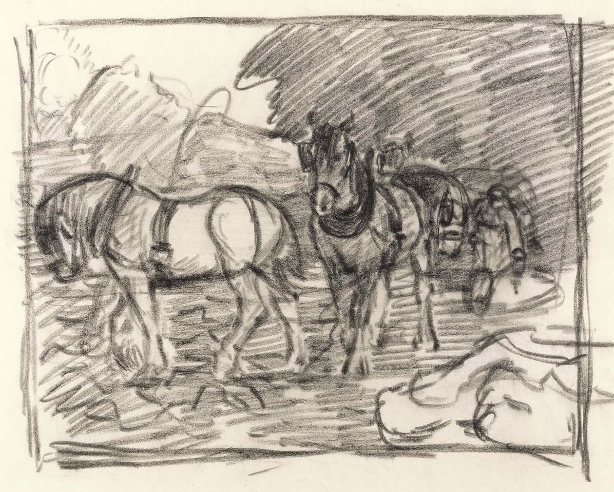 Zespół orki, ok. 1906 (czarna kredka na papierze) autorstwa Robert Polhill Bevan