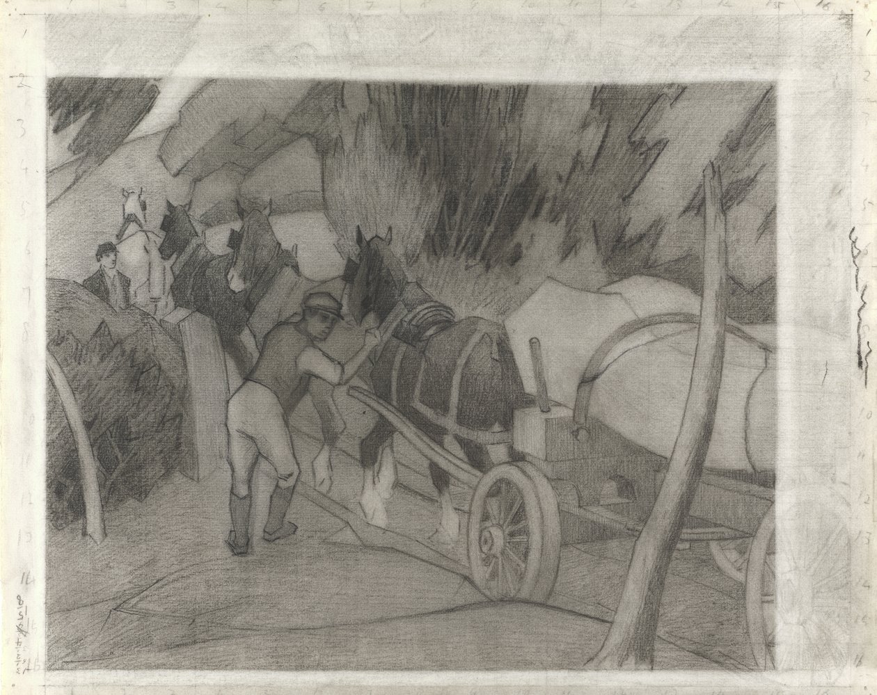 Timber Hauling, c.1917 (kredka na papierze) autorstwa Robert Polhill Bevan