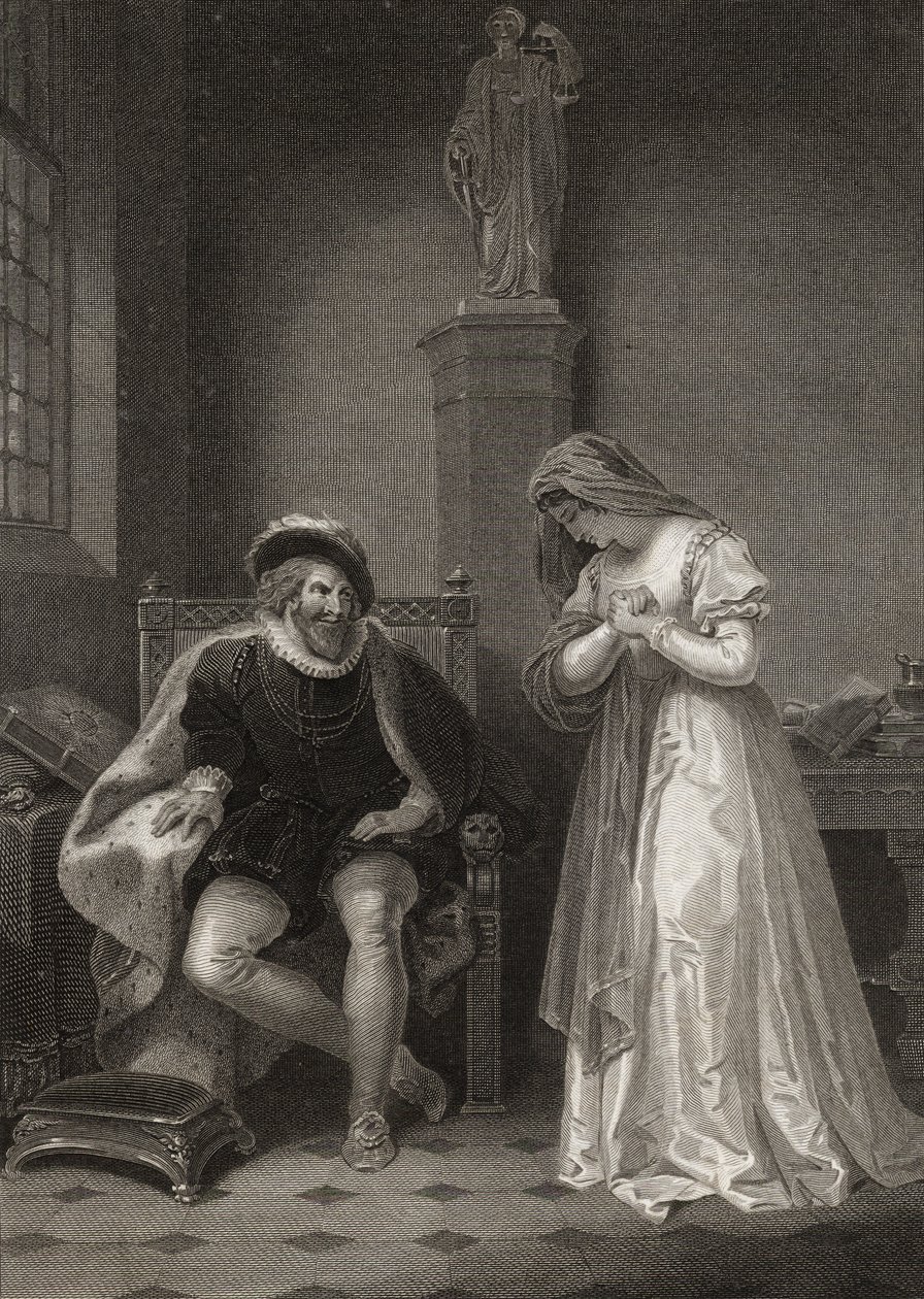 Angelo i Isabella, grawerowane przez W.C. Wilson, z „Miarki za miarkę” Williama Szekspira (1564-1616) 1797 autorstwa Robert Smirke