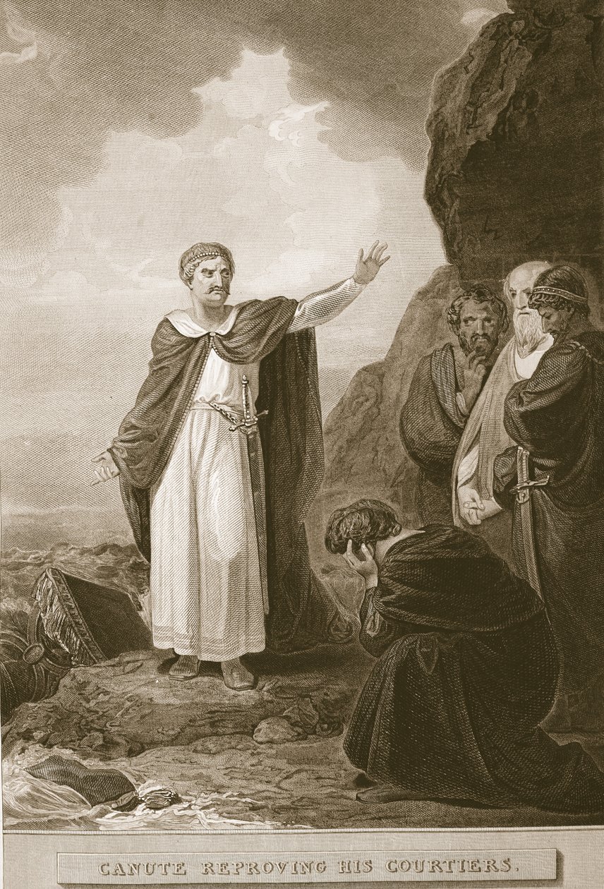 Kanut upominający swoich dworzan, rycina G. Noble, ilustracja z „Historii Anglii” Davida Hume