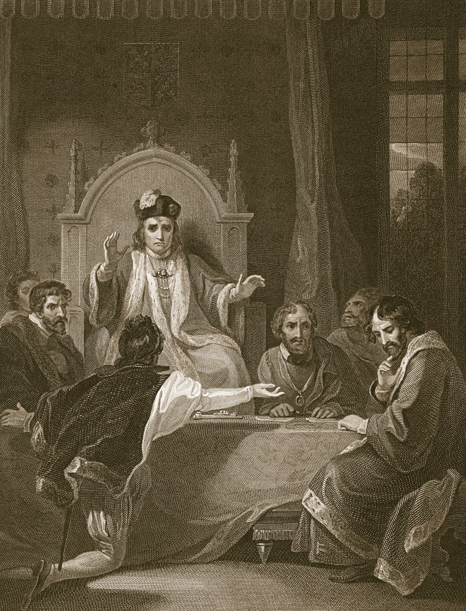 Clifford oskarża Stanleya, grawerowane przez W. Bromleya, ilustracja z „Historii Anglii” Davida Hume