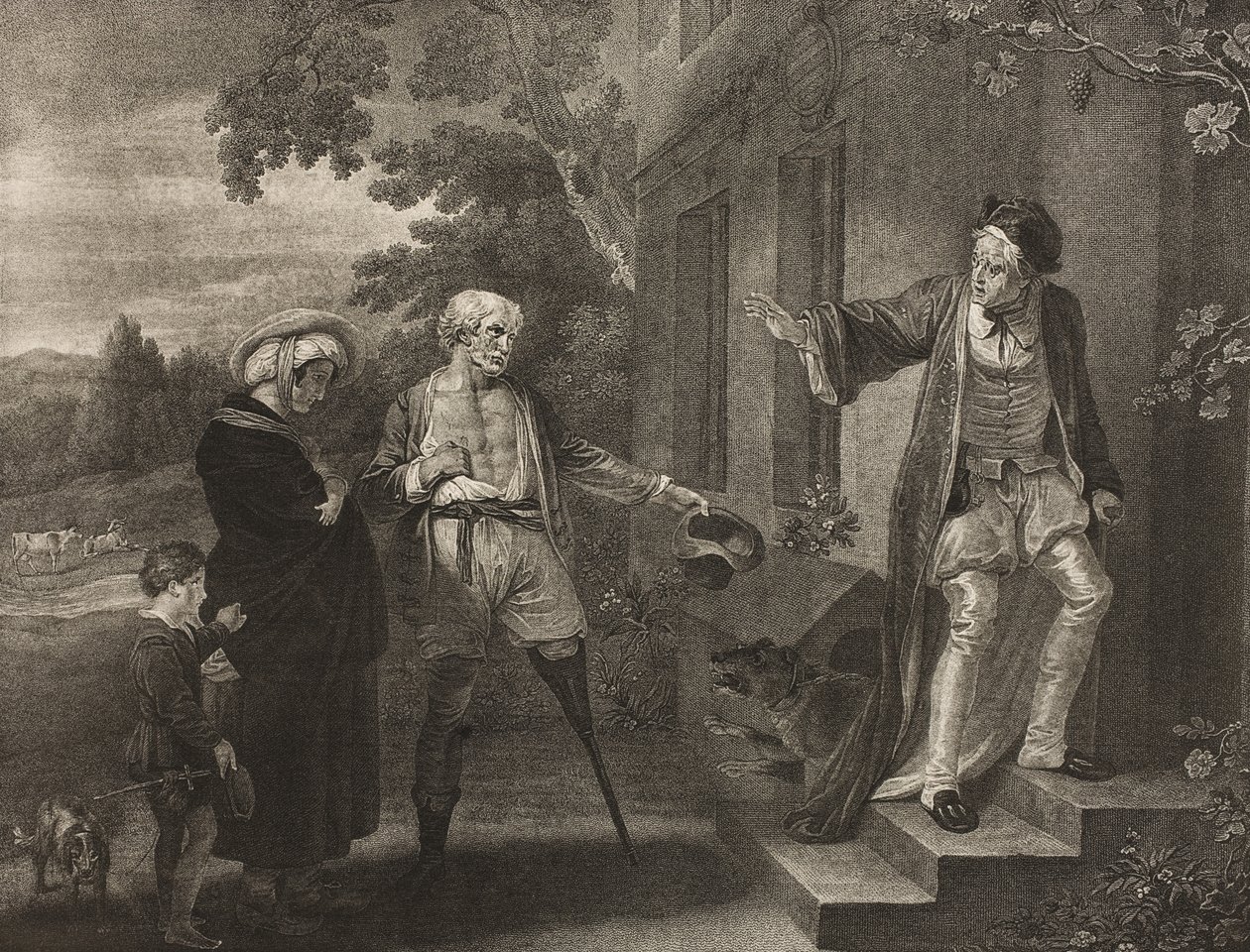 Siedem wieków człowieka, szósta epoka, akt II, scena VII, z „Jak ci się podoba”, z The Boydell Shakespeare Gallery, wydana pod koniec XIX wieku autorstwa Robert Smirke