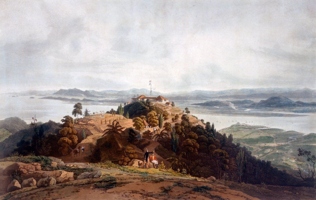 Panoramiczny szkic Wyspy Księcia Walii autorstwa Williama Daniella, ok. 1817 99:Penang; Pooloo Pinang; Malezja; Krajobraz Malezji; c19; Brytyjska Kompania Wschodnioindyjska; poczta wojskowa; Cześć autorstwa Robert Smith