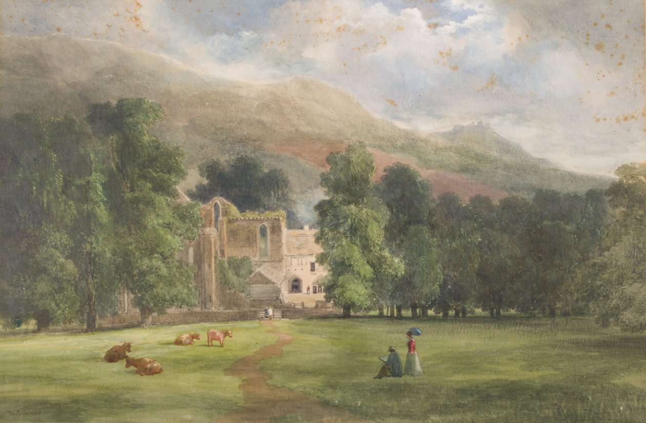 Valle Crucis lub Dinas Bran, Llangollen, 1872 (wc na papierze) autorstwa Robert Tucker Pain