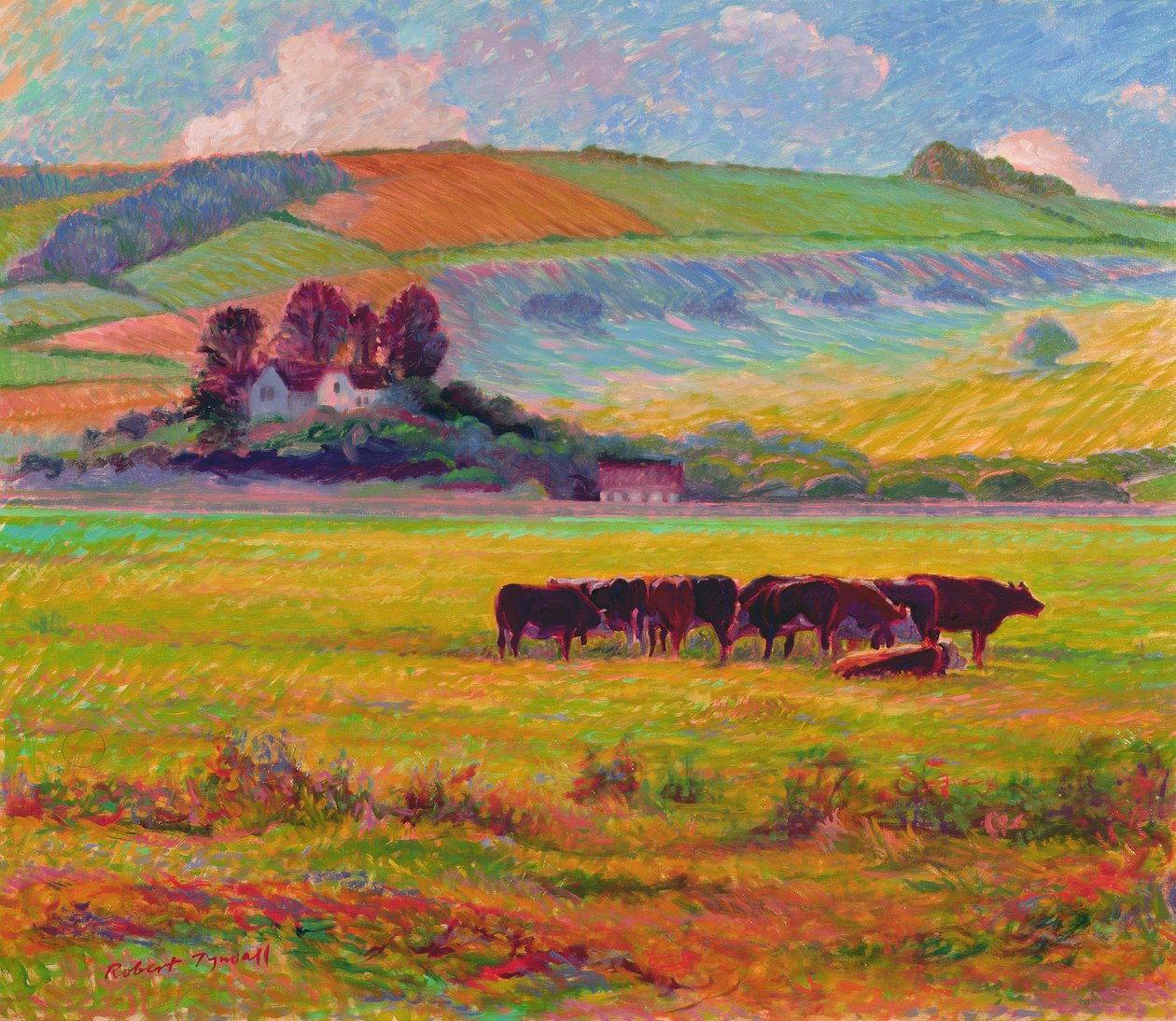 Bydło Wieczór, Cuckmere Valley, Sussex autorstwa Robert Tyndall