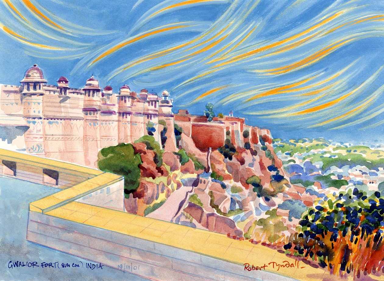 Fort Gwalior, Indie, 2001 (wc na papierze) autorstwa Robert Tyndall