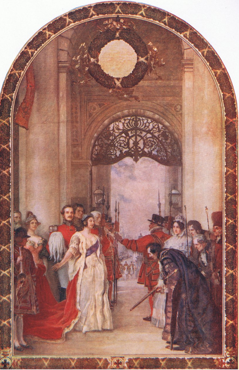 Otwarcie Royal Exchange przez królową Wiktorię, z Cassells History of the British People opublikowanej przez Waverley Book Company Limited, c.1940 autorstwa Robert Walker Macbeth