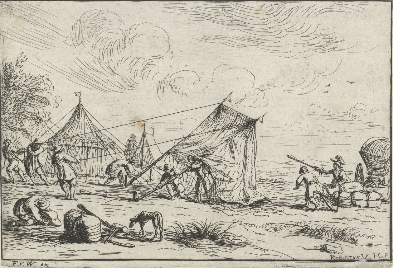 Rozstawianie namiotu autorstwa Robert van den Hoecke