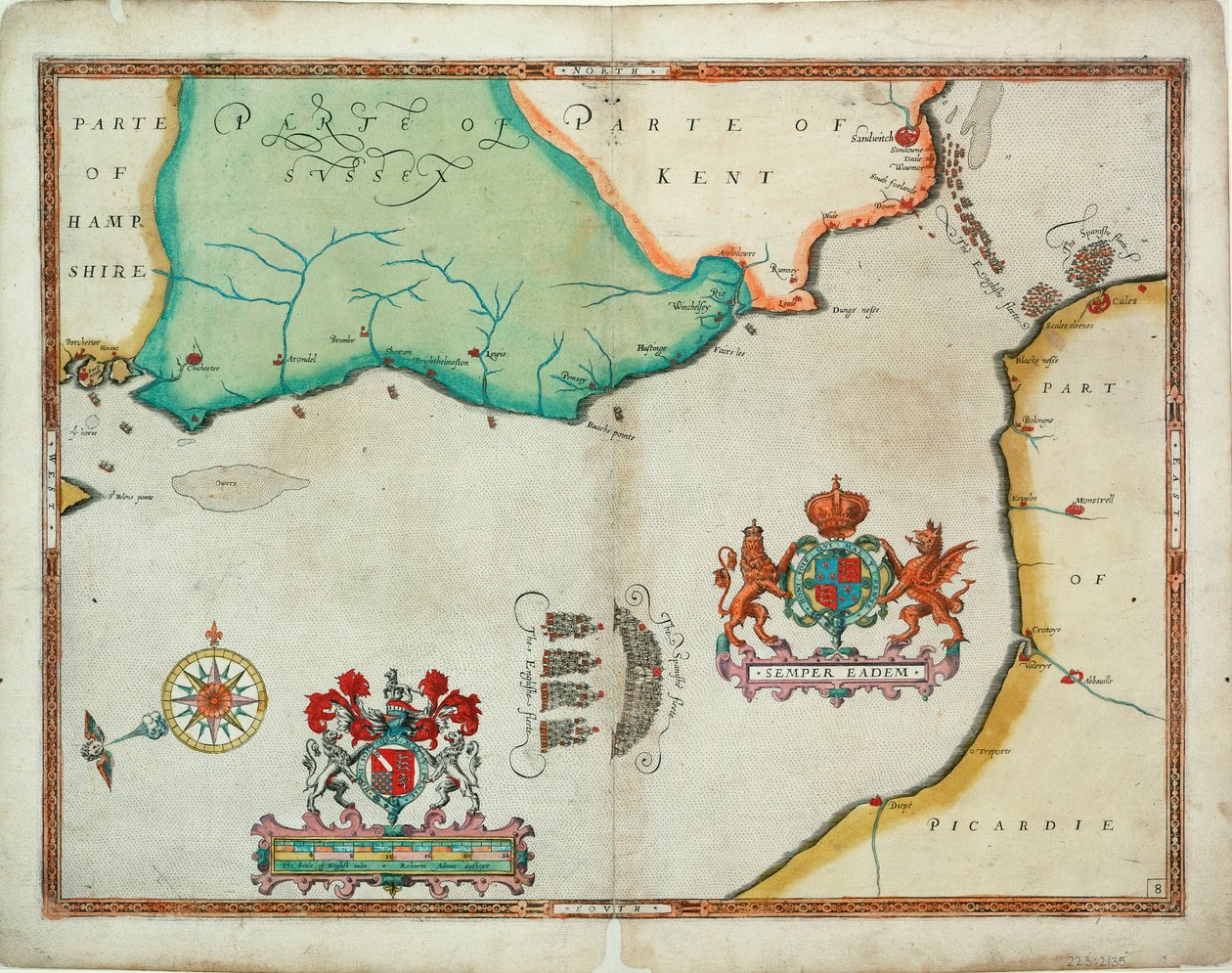 Mapa "Pościg do Calais, 4-6 sierpnia 1588 r. autorstwa Robert (after) Adams