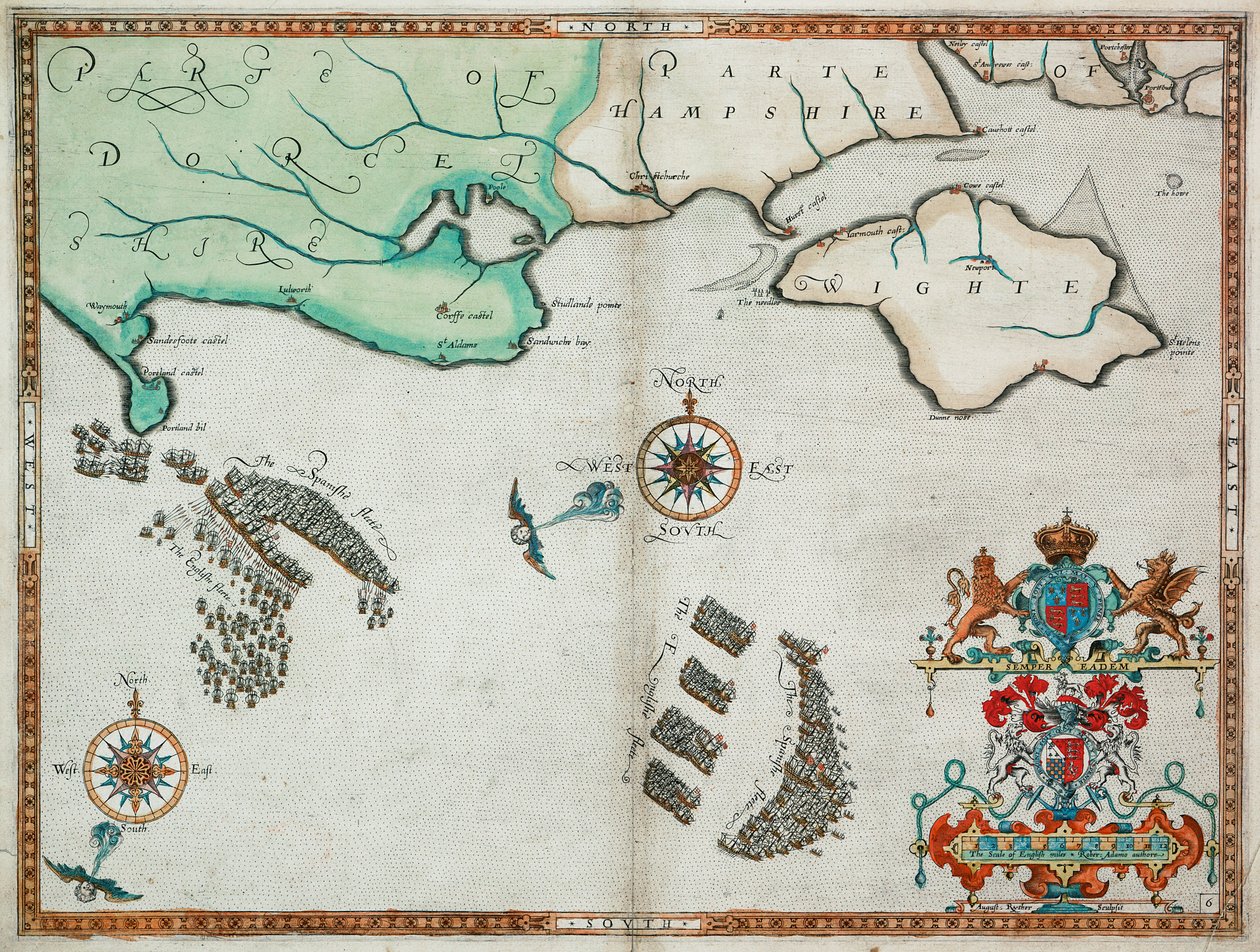 Floty angielska i hiszpańska między Portland Bill a wyspą Wight w dniach 2-3 sierpnia 1588 r. autorstwa Robert (after) Adams