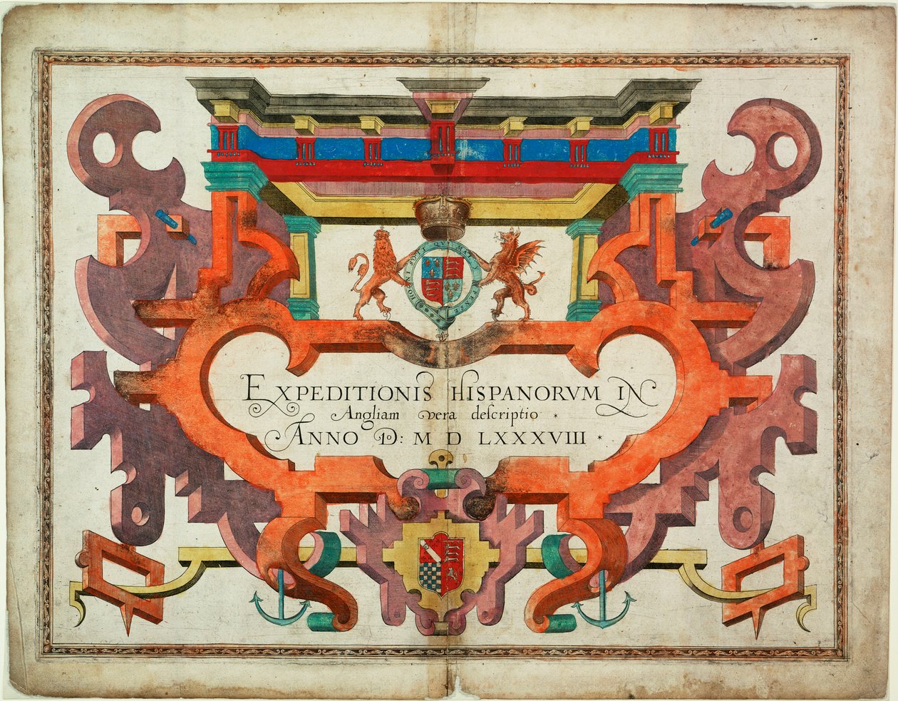 Strona tytułowa "Expeditionis Hispanorum in Angliam vera descriptio anno domini MDLXXXVIII autorstwa Robert (after) Adams