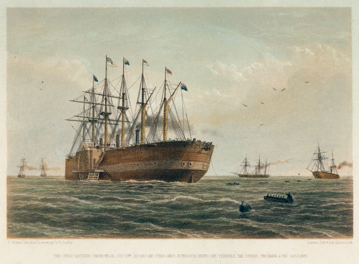 "Great Eastern" w drodze, ok. 1860 r. (kolorowa litografia) autorstwa Robert (after) Dudley
