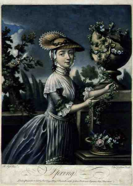 Wiosna, grawerowana przez C. Corbutt (Richard Purcell) (fl.1746-66), wyd. Robert Sayer, c.1760 (grawerunek mezzotinta) (patrz także 125559 i 125561-62) autorstwa Robert (after) Pyle