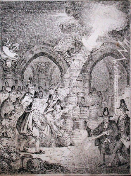 Opozycja próbująca wysadzić Parlament, opublikowana przez Thomasa McLeana w 1835 r. (akwaforta) autorstwa Robert (after) Seymour