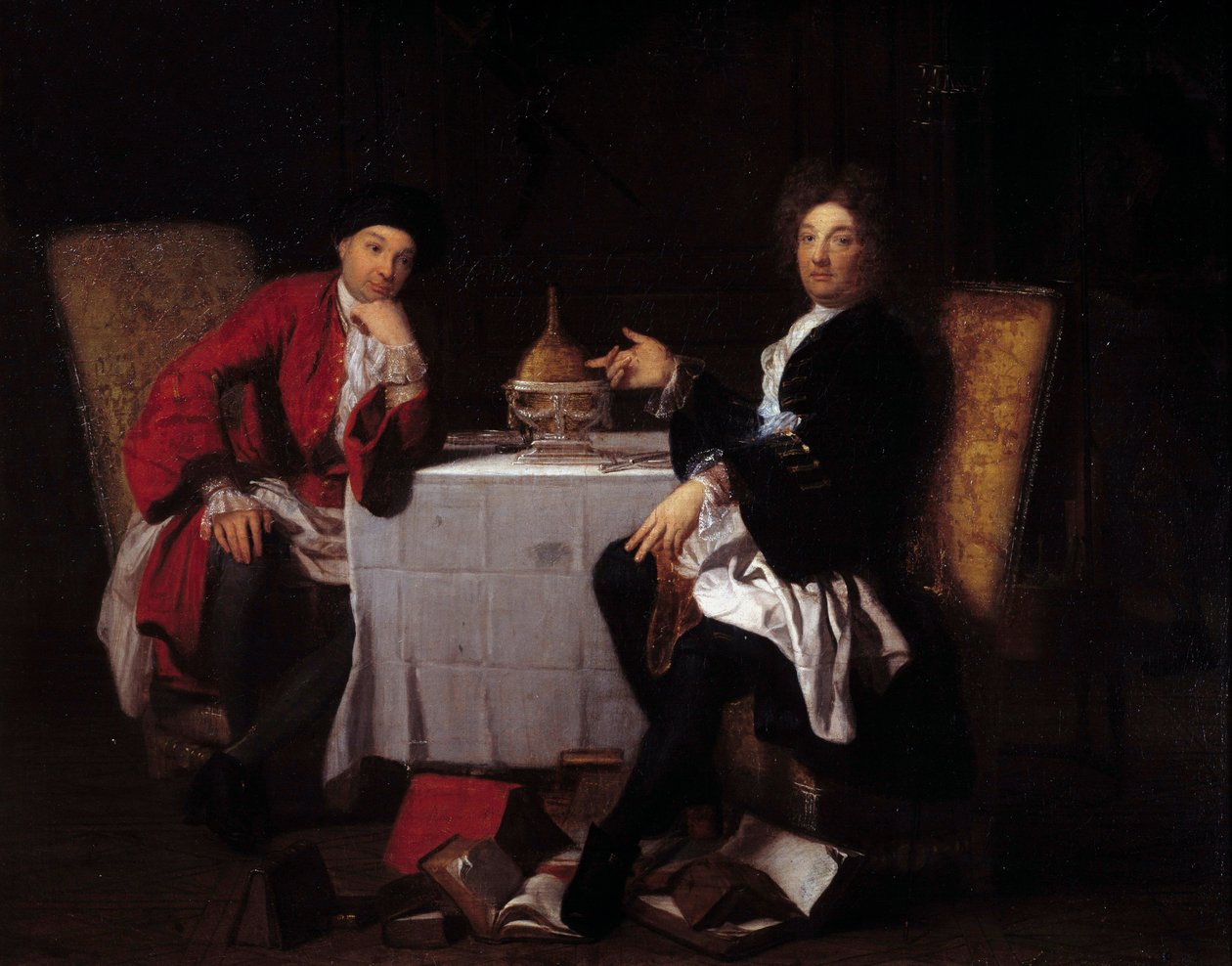 Dwóch epikurejczyków Dwóch filozofów rozmawiających ze stołem. Obraz przypisywany Robertowi Tournieresowi (1668-1752) XVIII-wieczne Caen, musee des Beaux Arts autorstwa Robert (attr. to) Tournieres