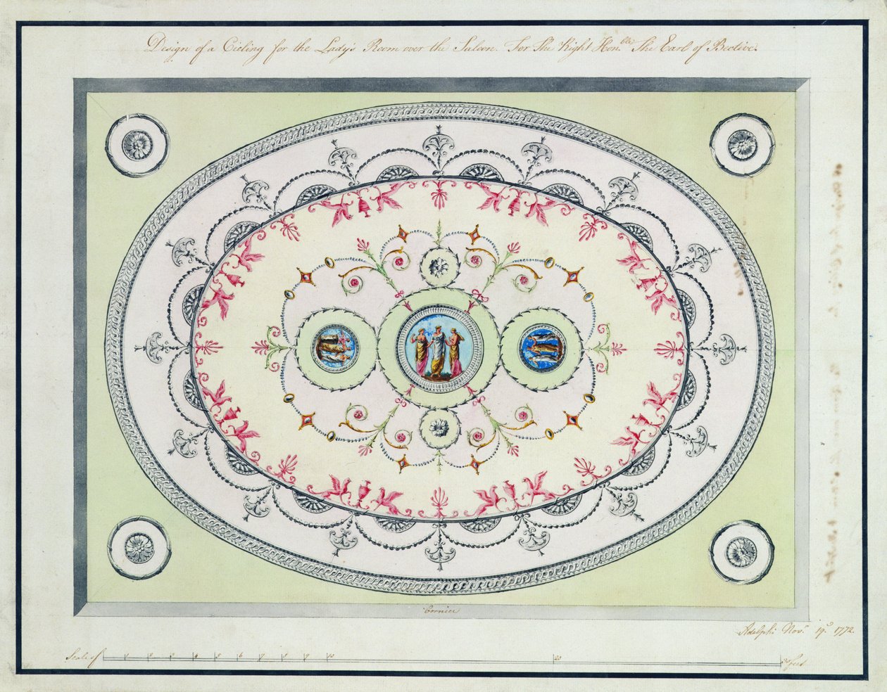 Projekt sufitu w Sali Dam, Dom Headfort, 1772 (wc, pióro i tusz, grafit na papierze) autorstwa Robert Adam