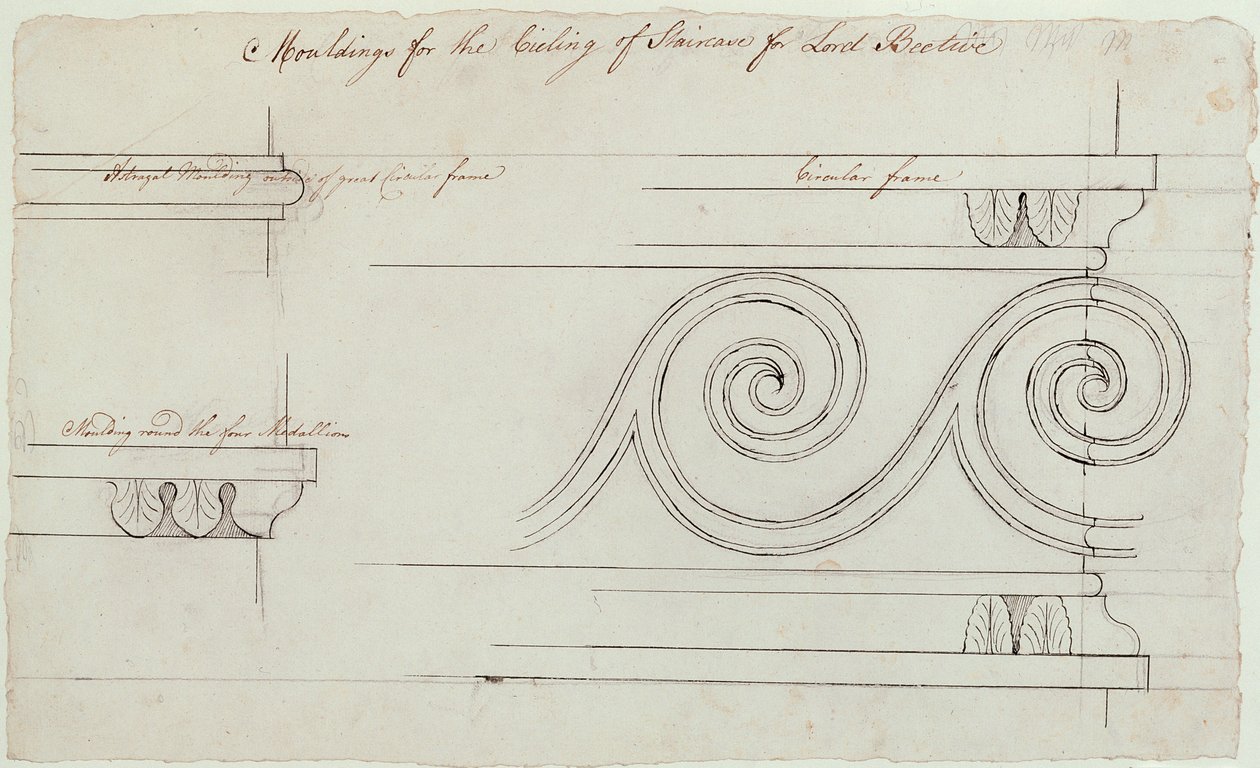 Projekt sztukaterii na klatce schodowej, Headfort House, 1772 (długopis i czarny tusz na graficie na papierze) autorstwa Robert Adam