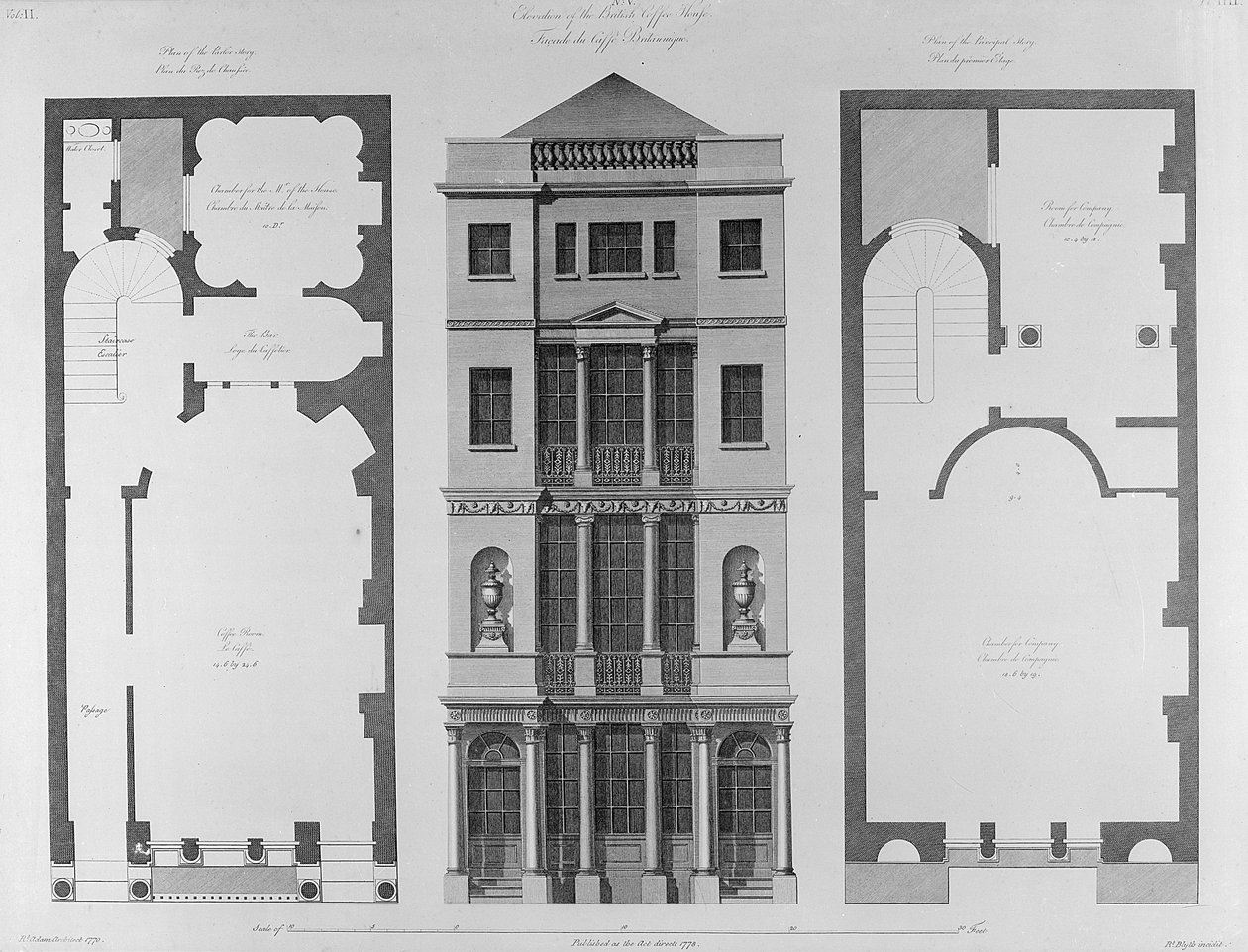 Elewacja brytyjskiej kawiarni, grawerowana przez Roberta Blytha, 1778 autorstwa Robert Adam
