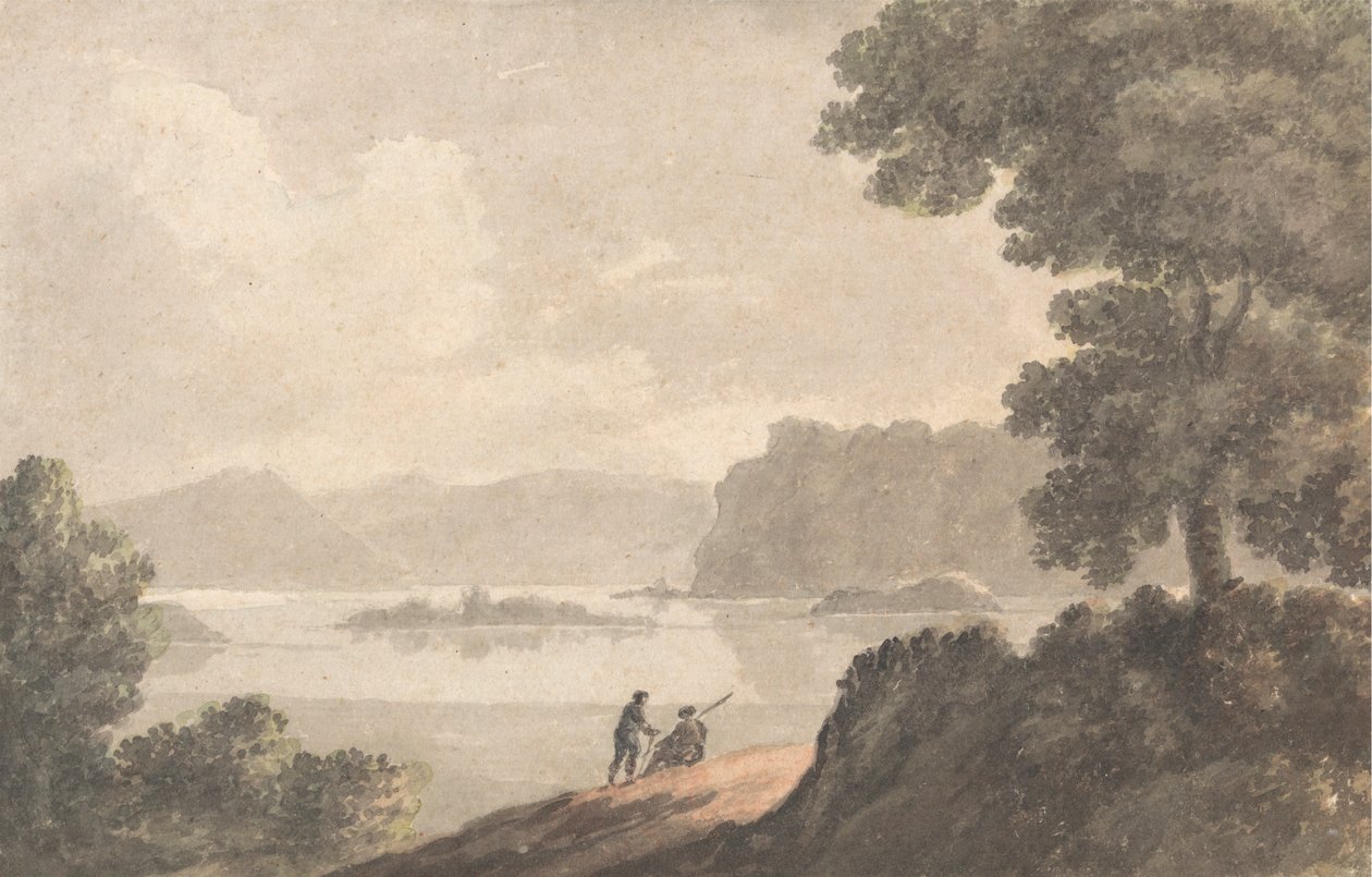 Postacie w romantycznym krajobrazie nad jeziorem autorstwa Robert Adam