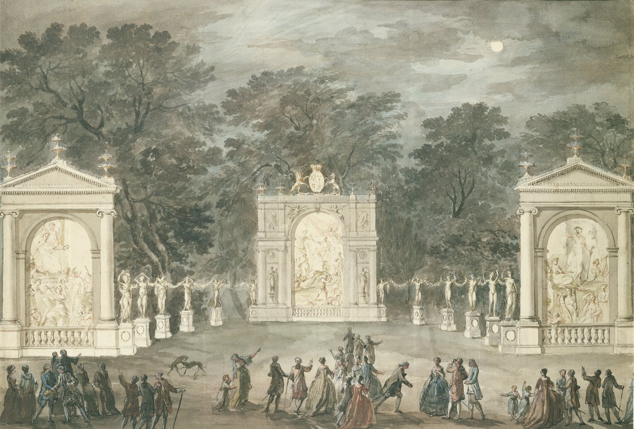 Iluminacje w Buckingham House z okazji urodzin króla Jerzego III, 4 czerwca 1783 (pióro, tusz i wc na papierze) autorstwa Robert Adam