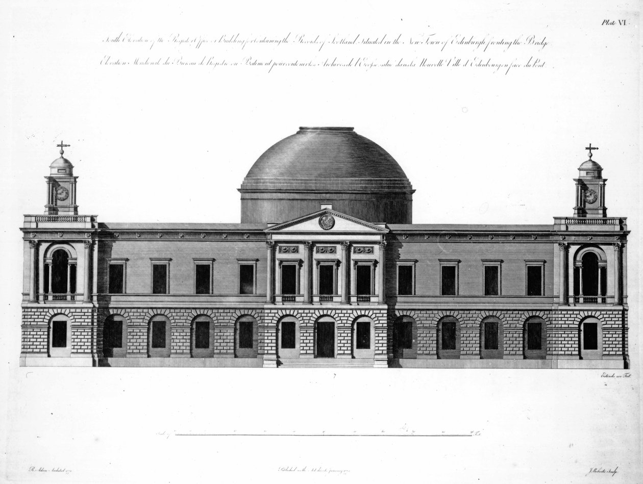 South Elevation of Register House, Edynburg, grawerowane przez J. Robertsa, 1773 autorstwa Robert Adam