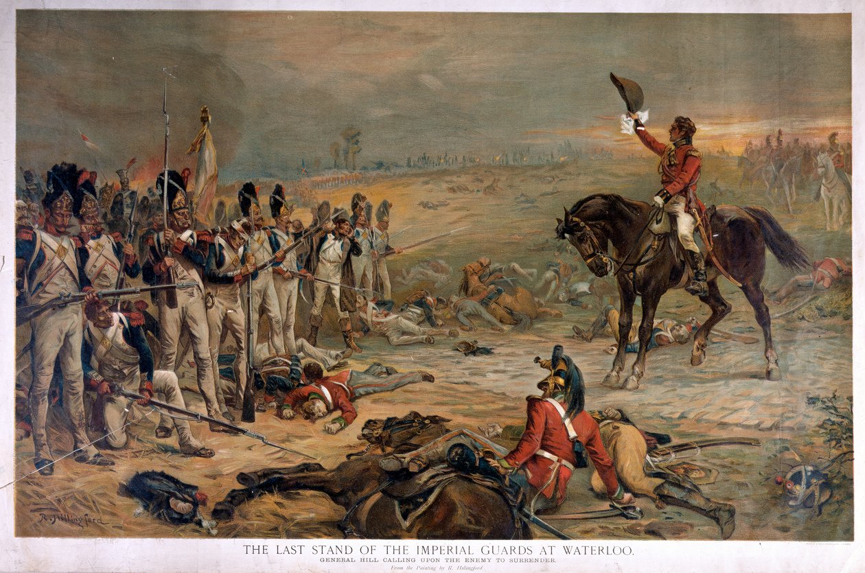 Ostatni bastion Gwardii Imperialnej pod Waterloo, General Hill wzywa wroga do poddania się autorstwa Robert Alexander Hillingford