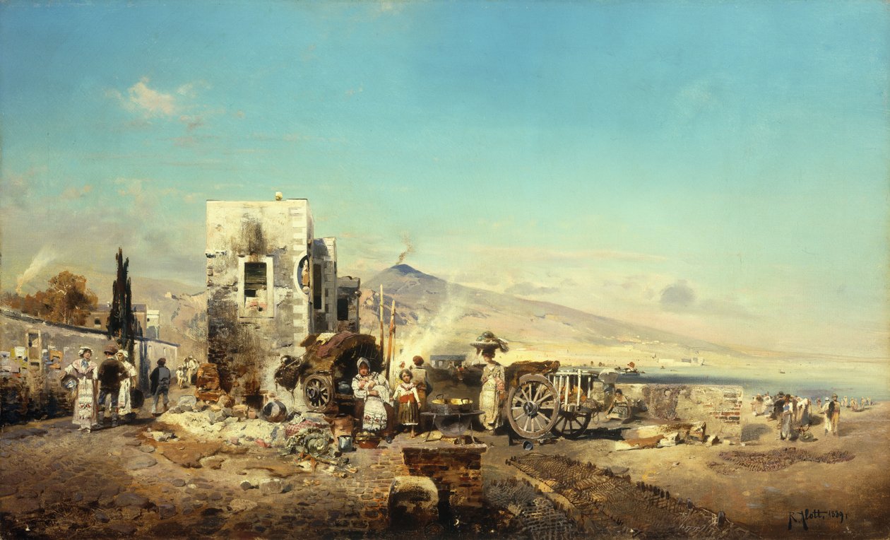 Wioska neopolska z Wezuwiuszem w oddali, 1889 autorstwa Robert Alott