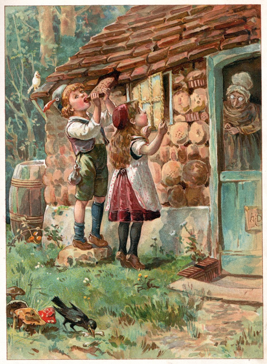 Jaś i Małgosia, ilustracja z „Pewnego razu” wydanej przez Ernesta Mistera, ok. 1900 (kolor lito) autorstwa Robert Ambrose Dudley