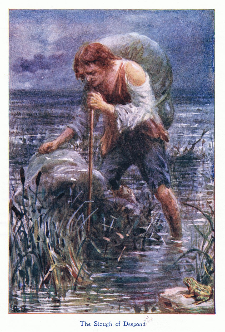 Bagno przygnębienia, z książki The Pilgrims Progress wydanej przez John F. Shaw & Co, ok. 1900 (kolor lito) autorstwa Robert Ambrose Dudley