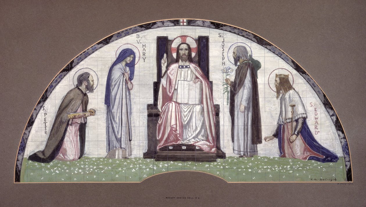 Chrystus na tronie ze świętymi Piotrem, Józefem, Edwardem i Dziewicą Maryją, 1914 autorstwa Robert Anning Bell