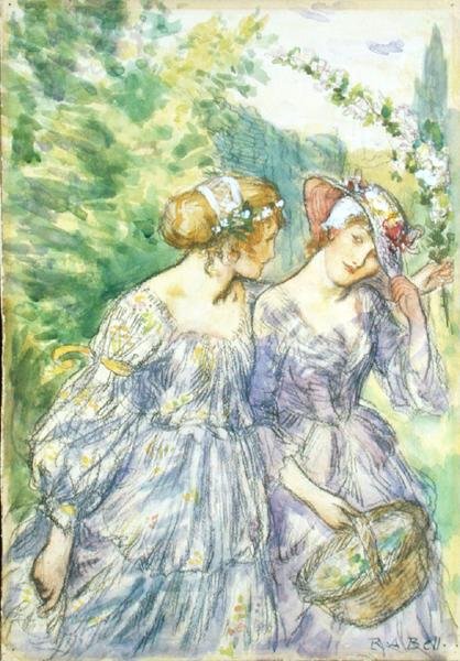 „Zobacz, gdzie idzie moja miłość A-Maying / With Sweet Dame Flora Playing (ołówek i akwarela na papierze) autorstwa Robert Anning Bell