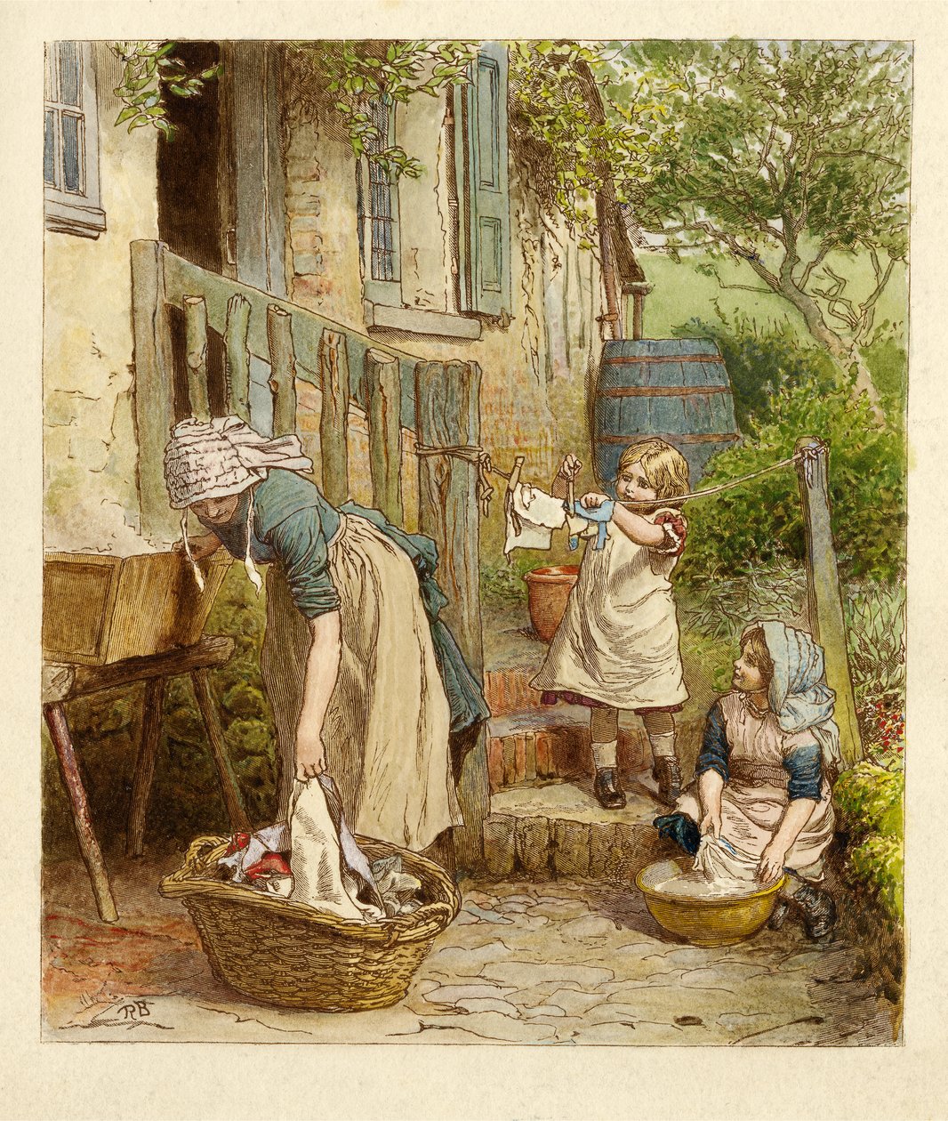 Matka i dzieci wychodzą na pranie, wyd. 1854 autorstwa Robert Barnes