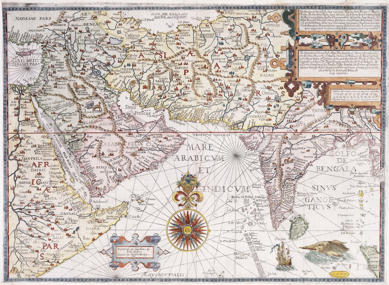 Mapa Afryki Wschodniej, Arabii i Indii, 1598 autorstwa Robert Beckit