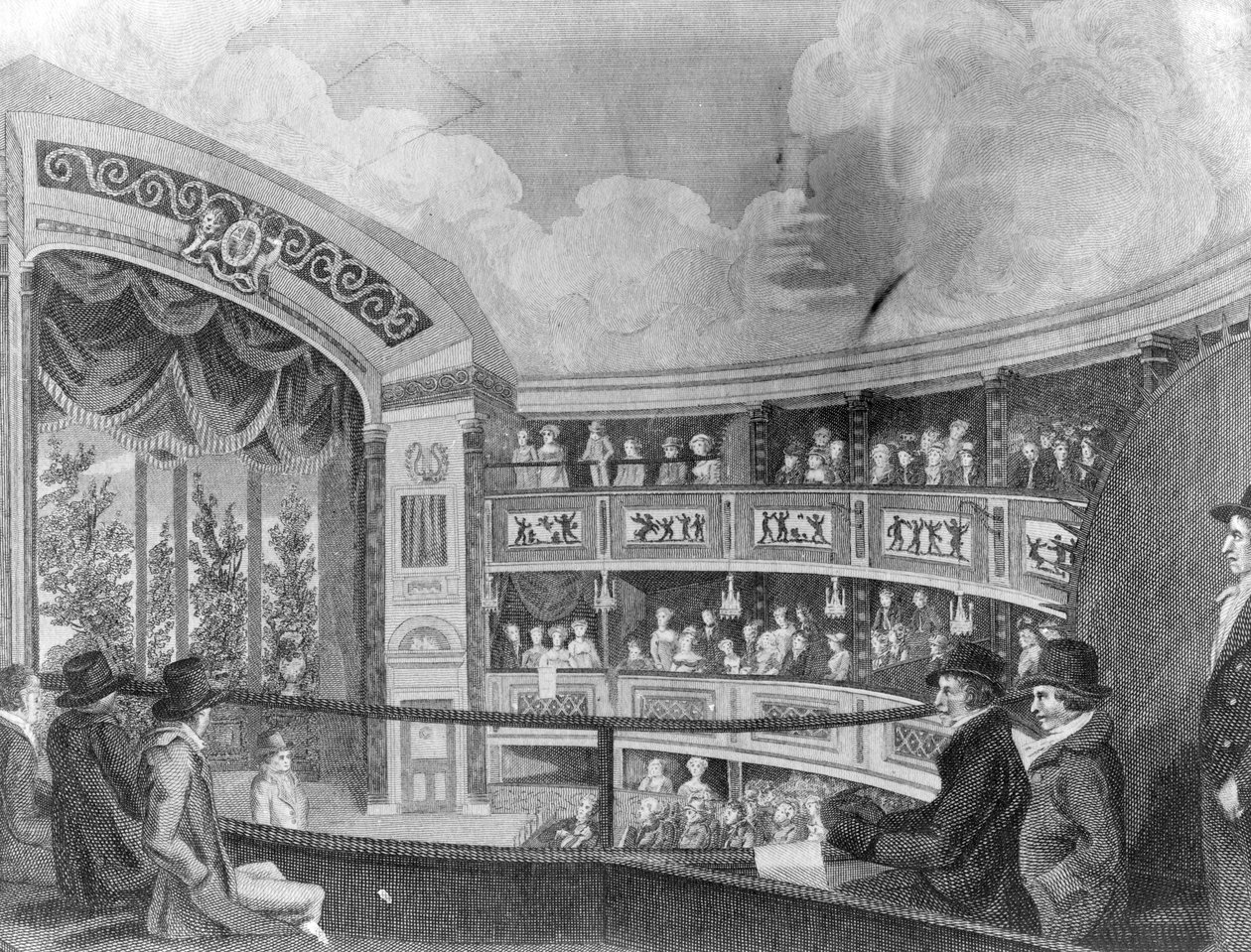 Olimpinio teatro interjeras netoli Drury Lane, išgraviruotas Henry Richardo Cooko, 1816 m. autorstwa Robert Blemell Schnebbelie