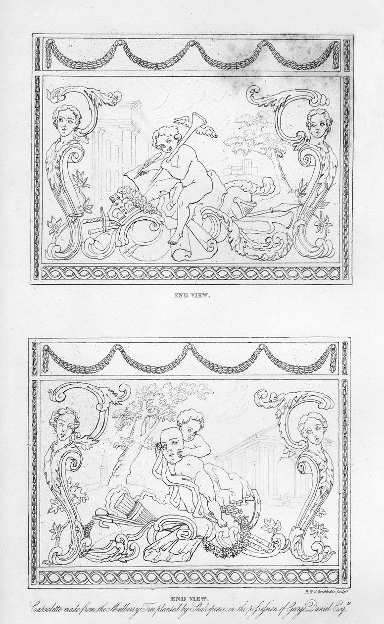 Rzeźbiona zapiekanka wykonana z drewna morwy Szekspira, XVIII w., 1840 r. autorstwa Robert Blemmell Schnebbelie