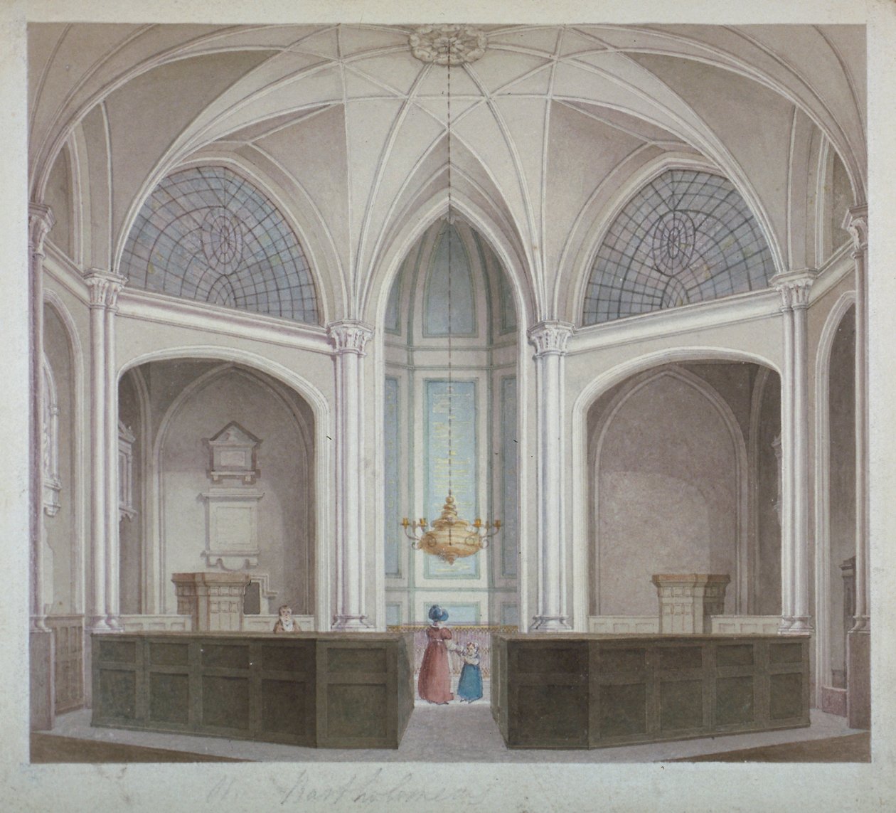 Wnętrze kościoła St Bartholomew-the-Less, City of London, 1834. autorstwa Robert Blemmell Schnebbelie
