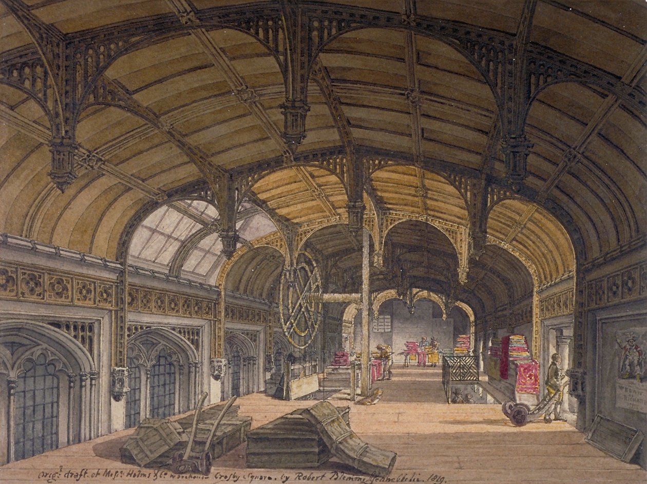 Widok wnętrza Crosby Hall pod numerem 36 Bishopsgate, City of London, 1819 autorstwa Robert Blemmell Schnebbelie