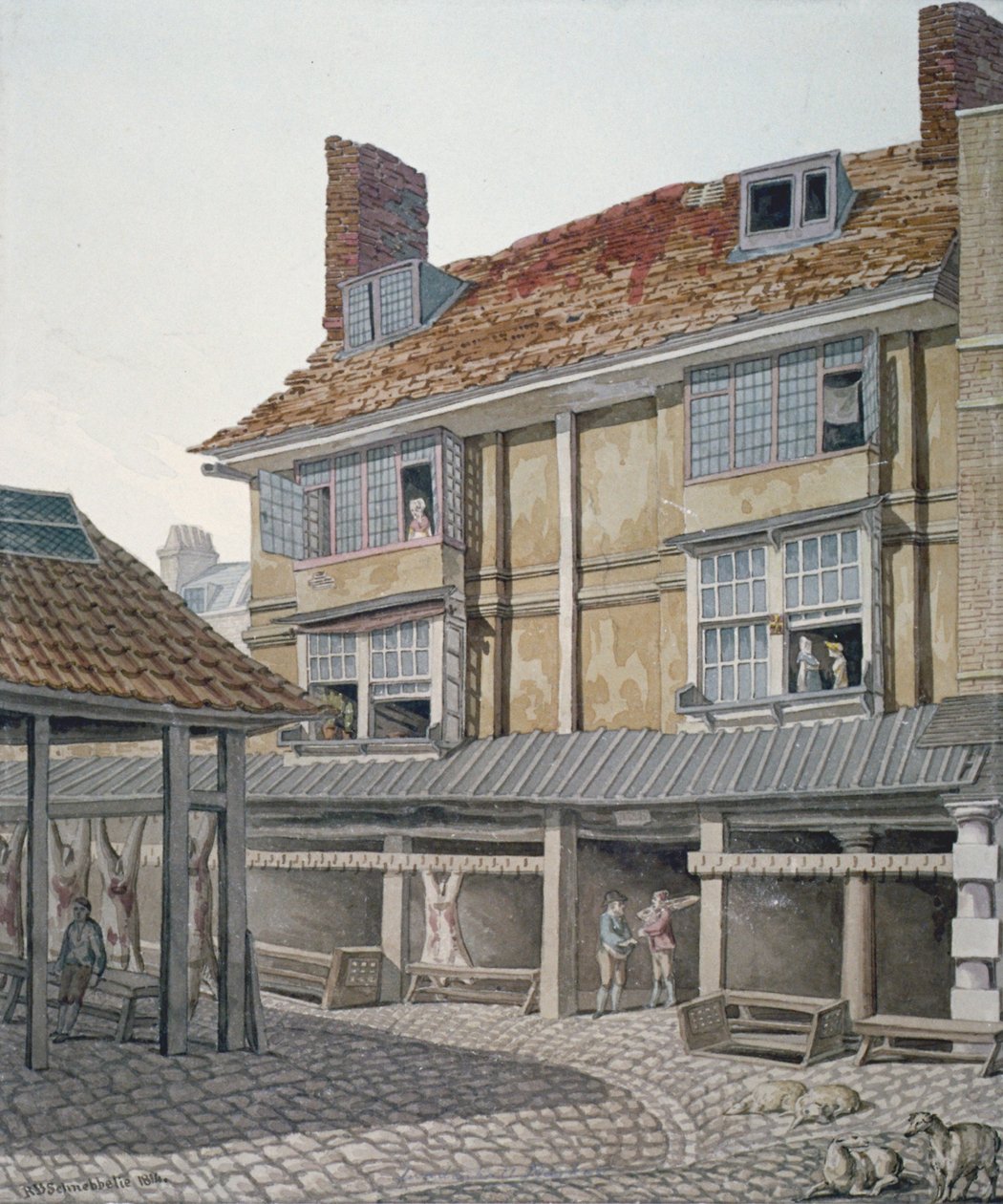 Targ Leadenhall, City of London, 1814. autorstwa Robert Blemmell Schnebbelie