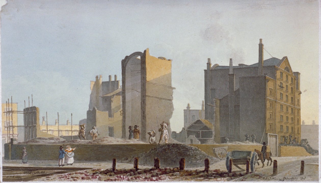 Zrujnowany budynek, Commercial Road, Stepney, Londyn, 1820 autorstwa Robert Blemmell Schnebbelie