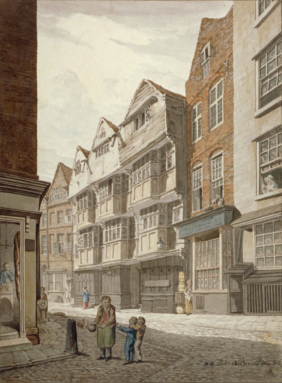 Południowo-zachodni widok starego domu z muru pruskiego w stoczni, Westminster, Londyn, 1815 autorstwa Robert Blemmell Schnebbelie